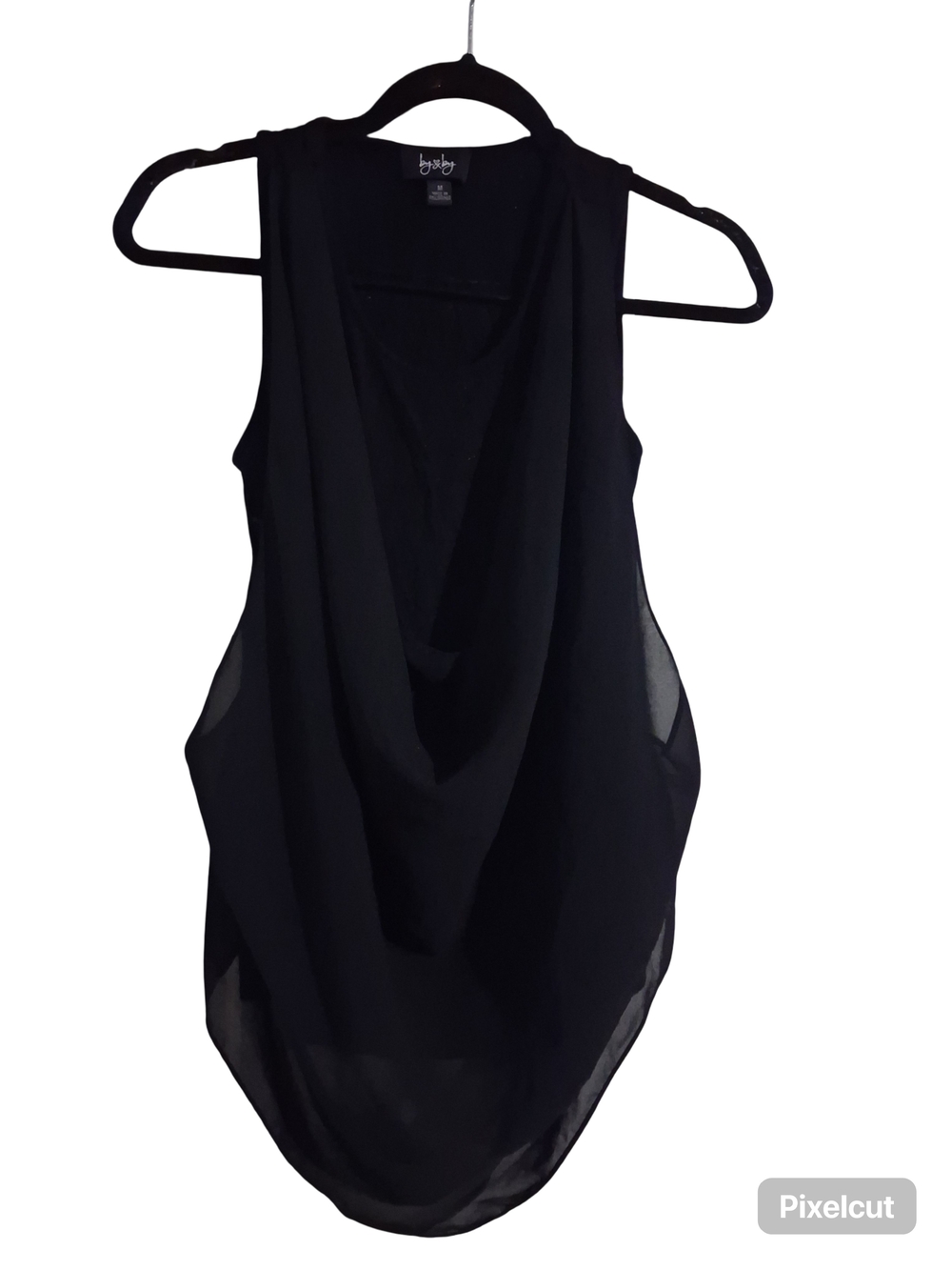 by & by Black Draped Chiffon Lightweight Sleeveless Cowl Neck  Blouse Sz M